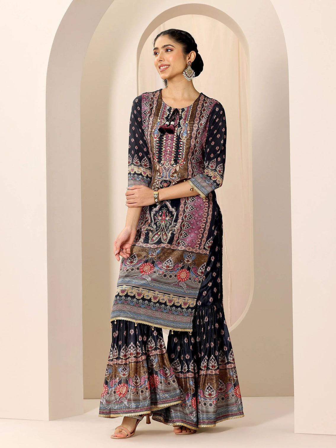 Mameraa Multi Printed Chinon Straight Suit Set With Dupatta