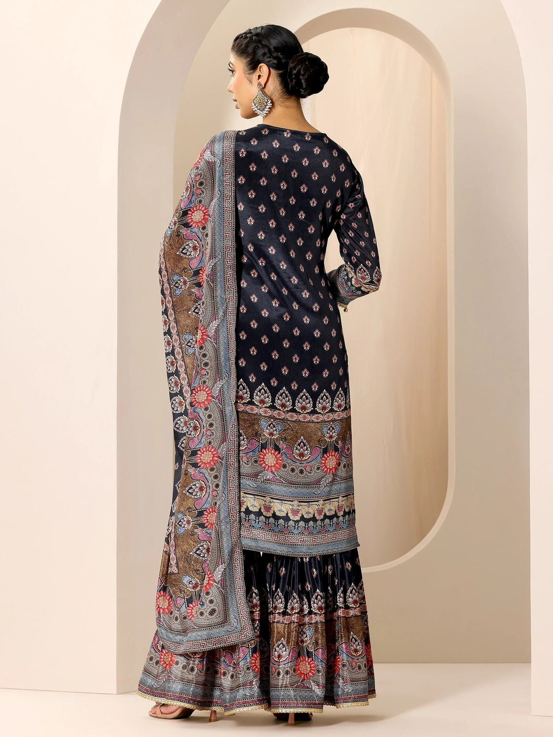 Mameraa Multi Printed Chinon Straight Suit Set With Dupatta