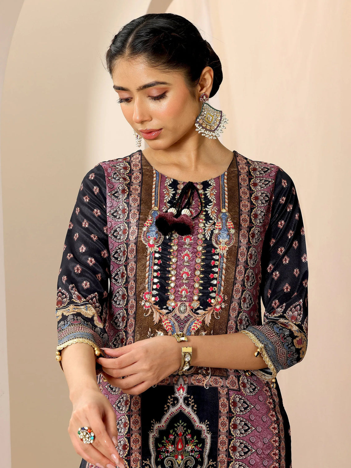Mameraa Multi Printed Chinon Straight Suit Set With Dupatta