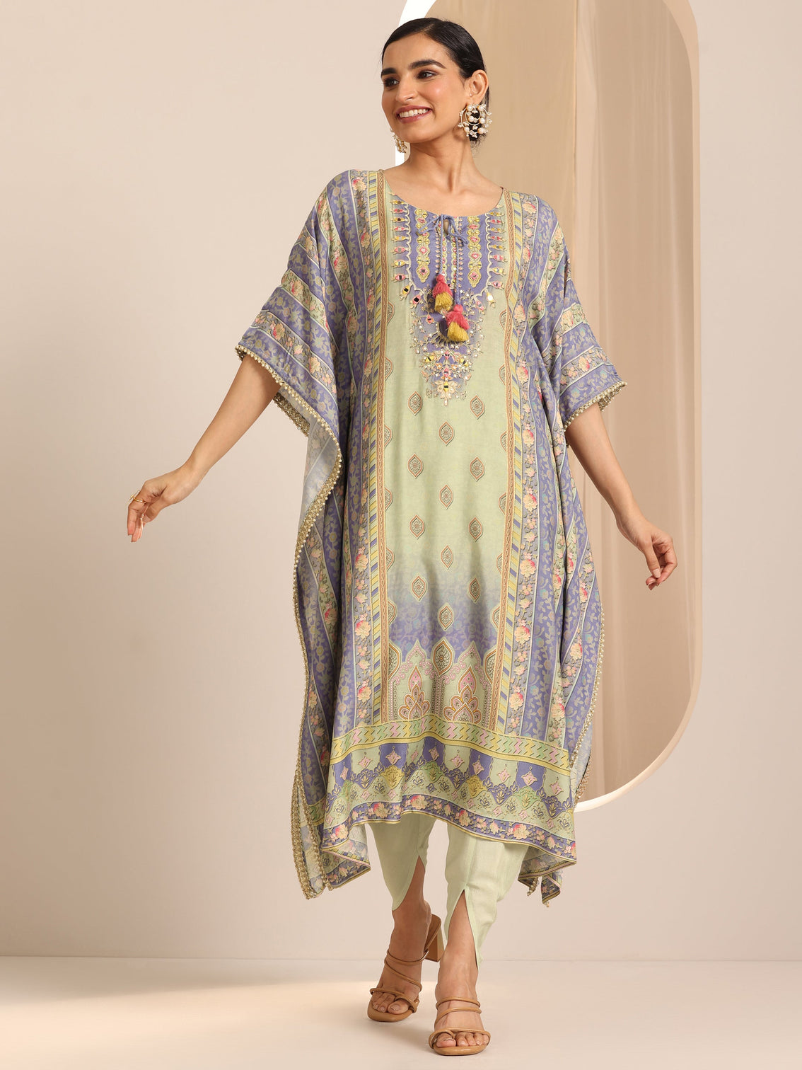 Mameraa Multi Printed Cotton Blend A-Line Kurta Set