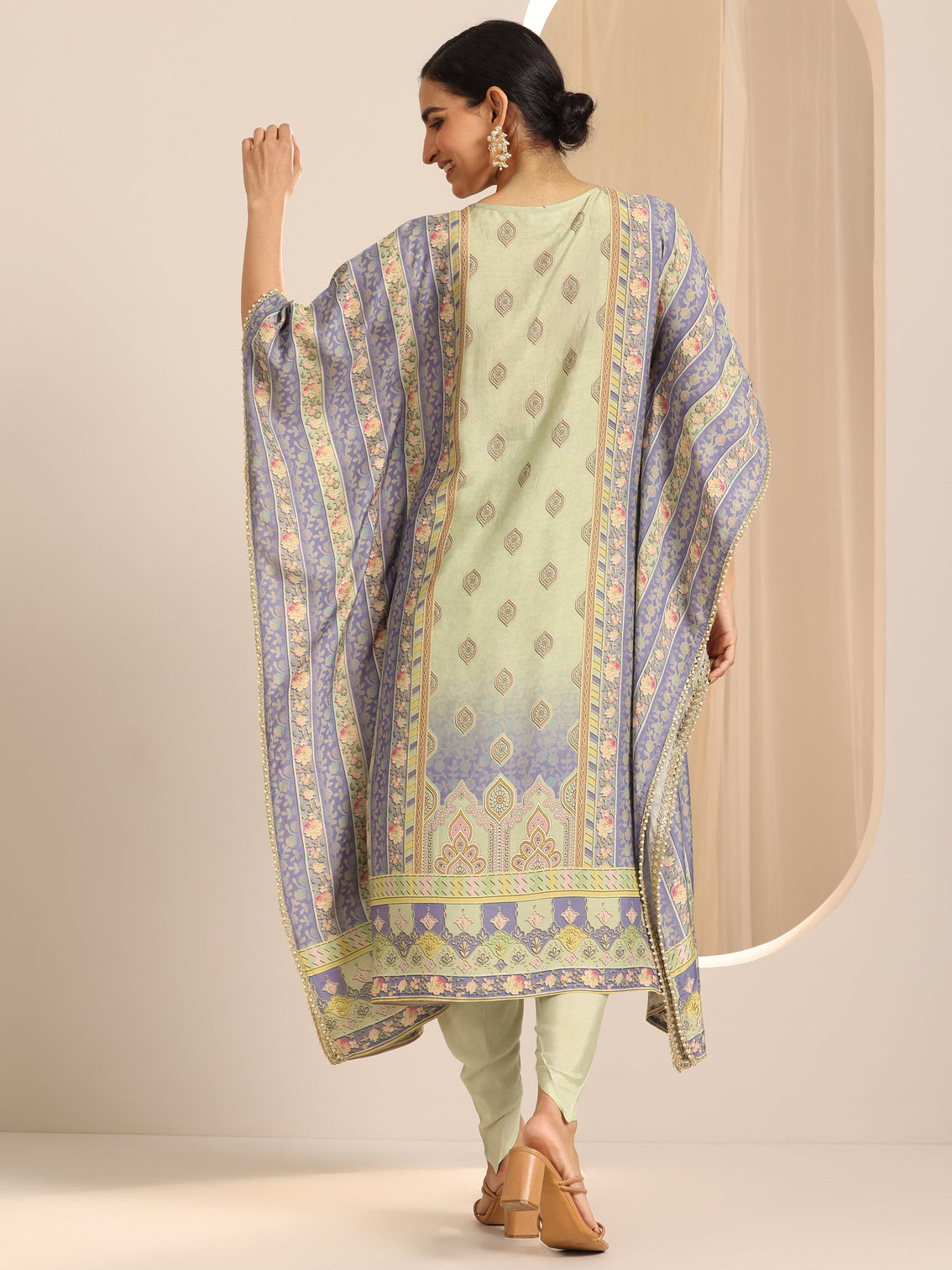 Mameraa Multi Printed Cotton Blend A-Line Kurta Set