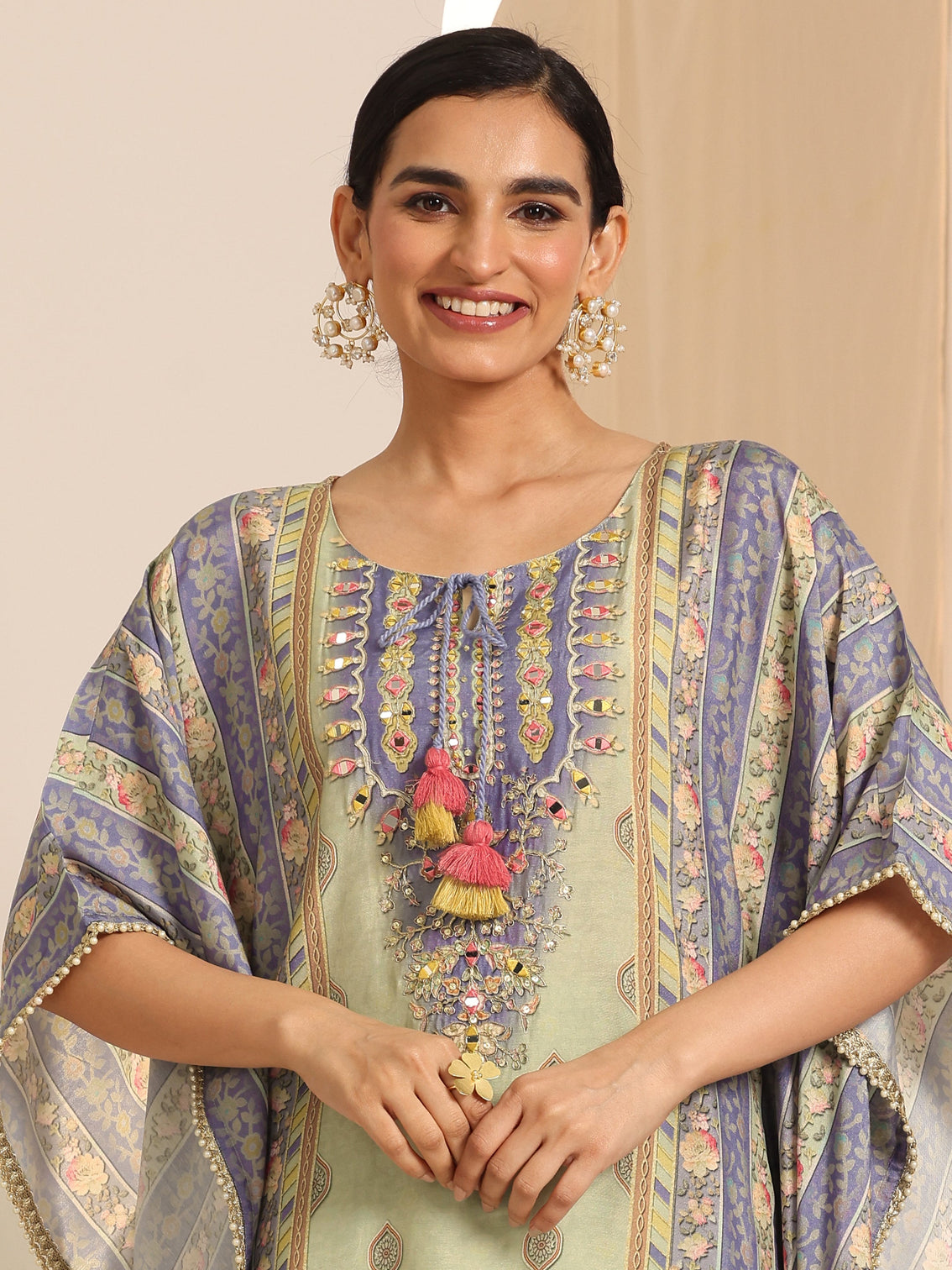 Mameraa Multi Printed Cotton Blend A-Line Kurta Set