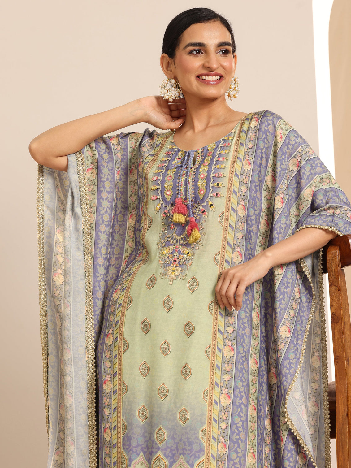 Mameraa Multi Printed Cotton Blend A-Line Kurta Set