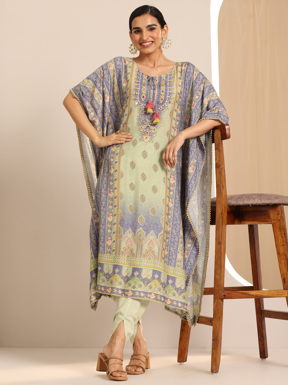 Mameraa Multi Printed Cotton Blend A-Line Kurta Set