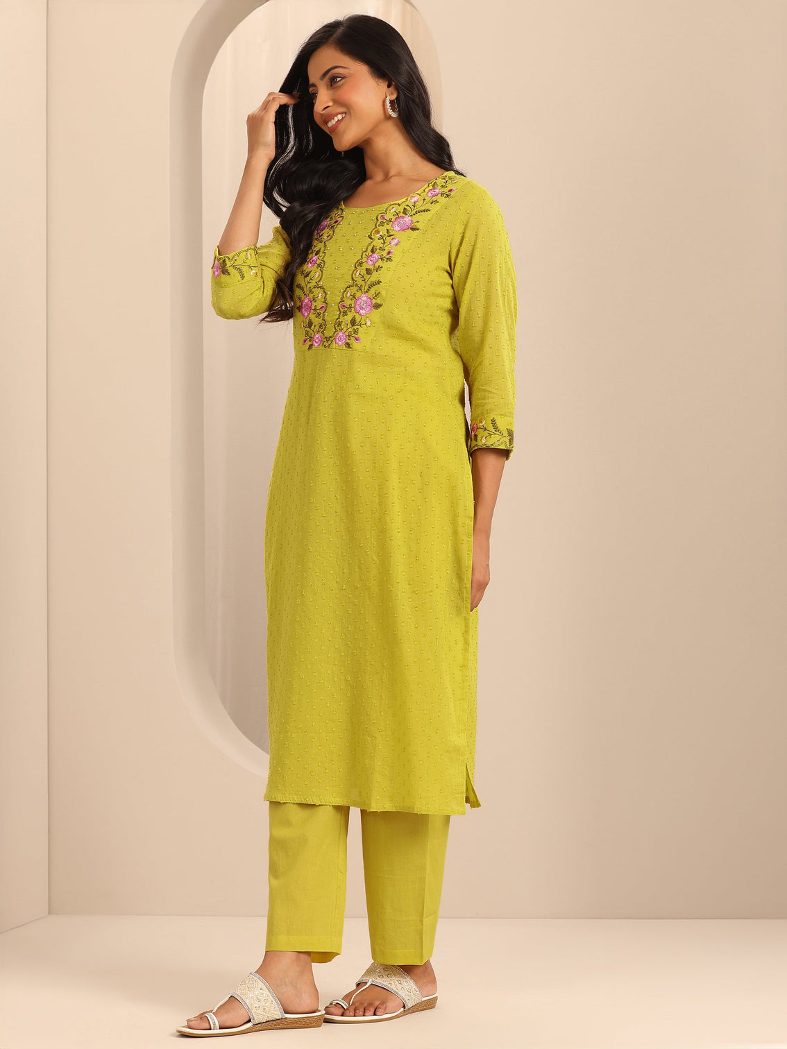 Mameraa Yellow Yoke Design Cotton Straight Suit Set With Dupatta