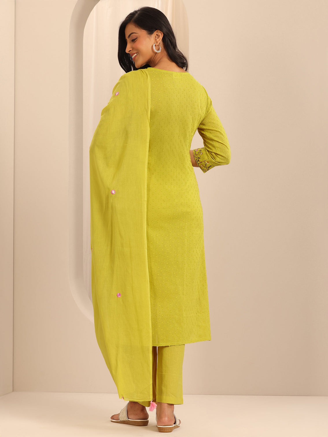 Mameraa Yellow Yoke Design Cotton Straight Suit Set With Dupatta
