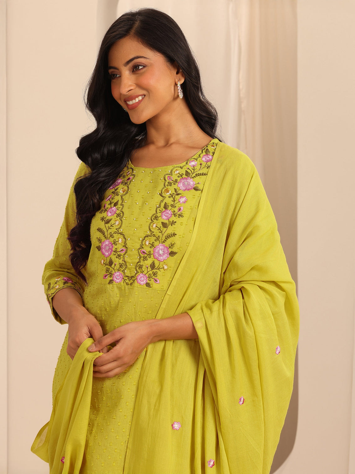 Mameraa Yellow Yoke Design Cotton Straight Suit Set With Dupatta