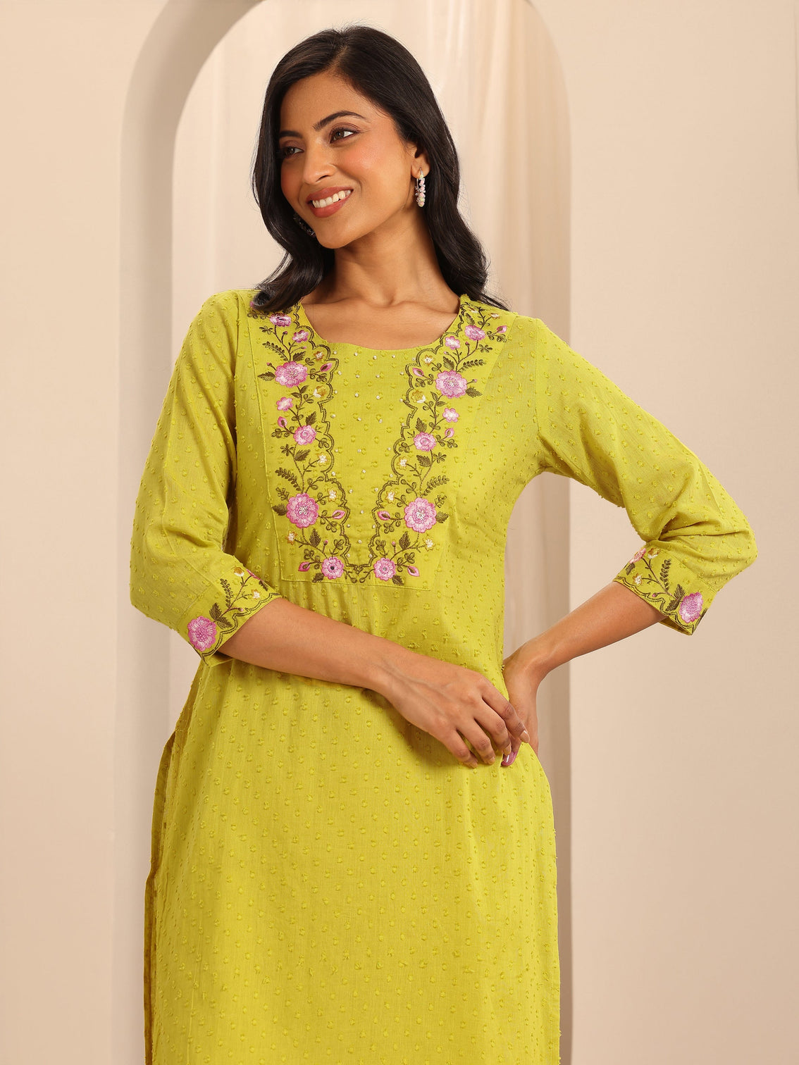 Mameraa Yellow Yoke Design Cotton Straight Suit Set With Dupatta