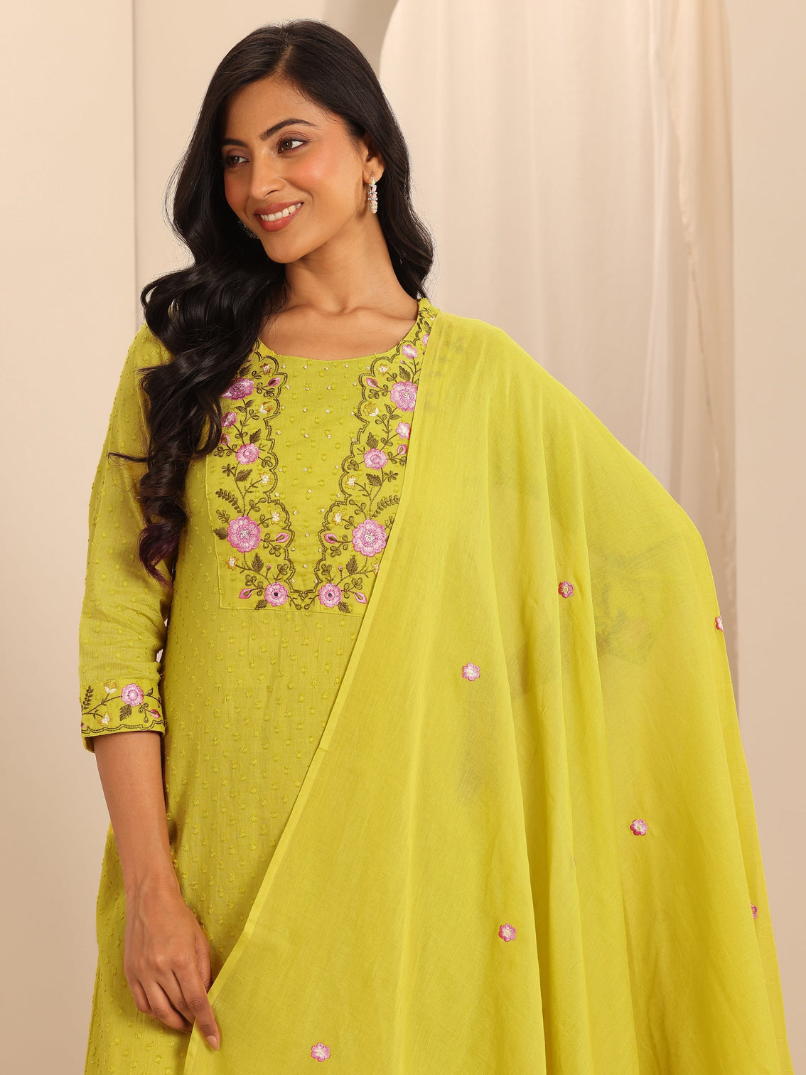 Mameraa Yellow Yoke Design Cotton Straight Suit Set With Dupatta