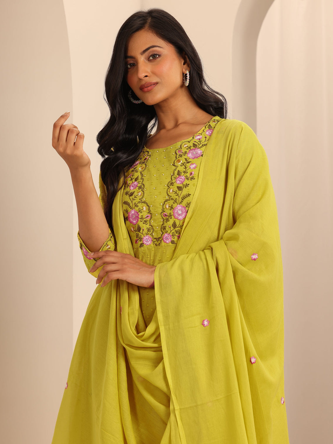 Mameraa Yellow Yoke Design Cotton Straight Suit Set With Dupatta