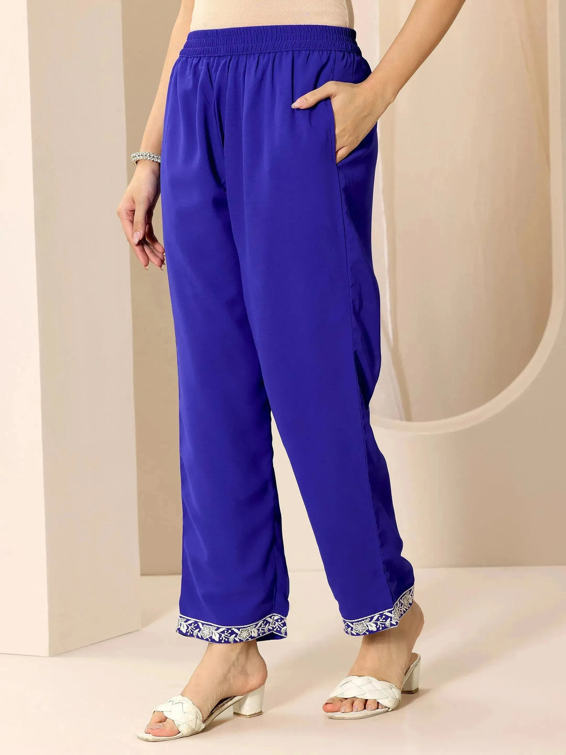 Mameraa Blue Embroidered Georgette Straight Suit Set With Dupatta