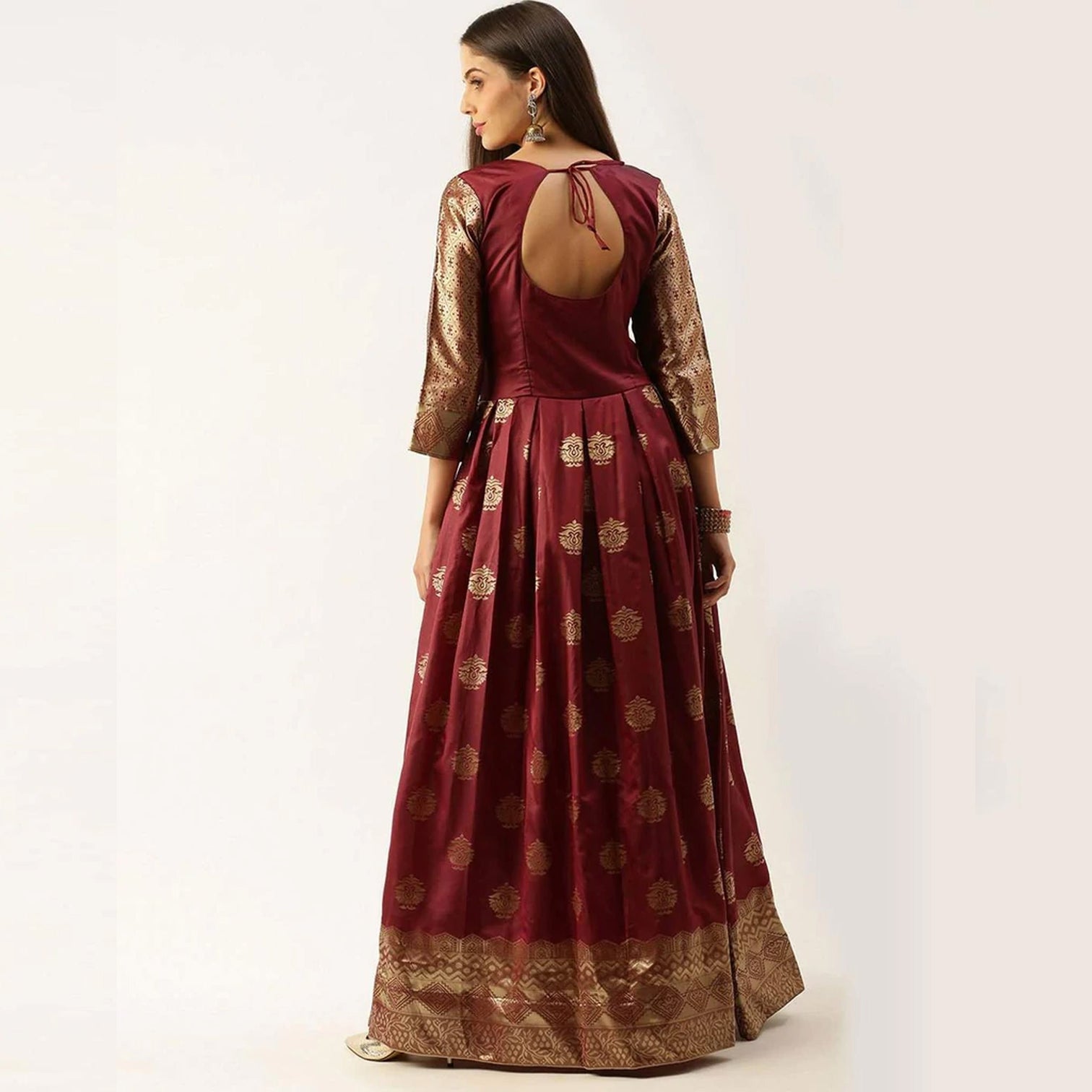Maroon Color Box Cut Soft Silk Gown