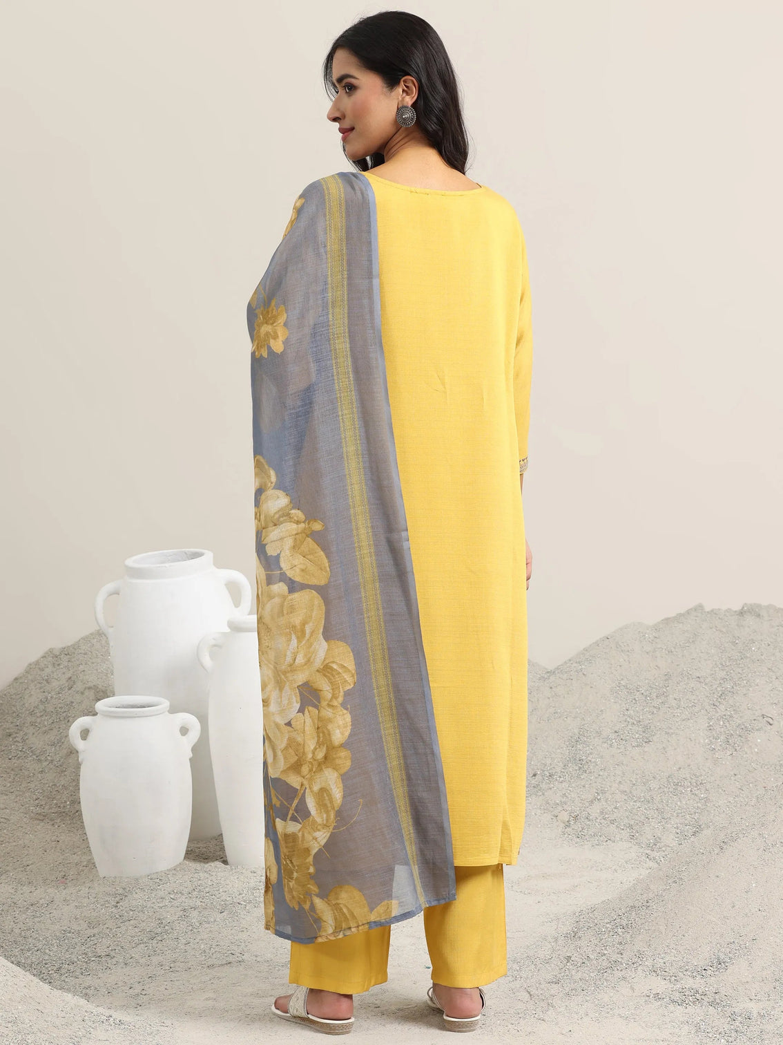 Mameraa Mustard Printed Cotton Straight Suit With Dupatta