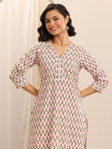 Libas White Printed Cotton Blend Straight Suit Set With Dupatta