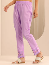 Libas Lavender Embroidered Cotton Blend A-line Suit Set With Dupatta