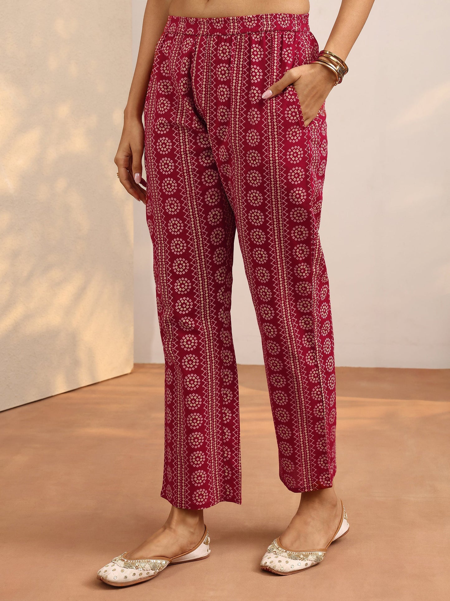 Libas Red Bandhani Printed Cotton Suit Set With Dupatta