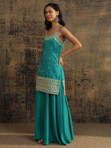 Libas Blue Bandhani Printed Silk Blend Straight Suit Set With Dupatta