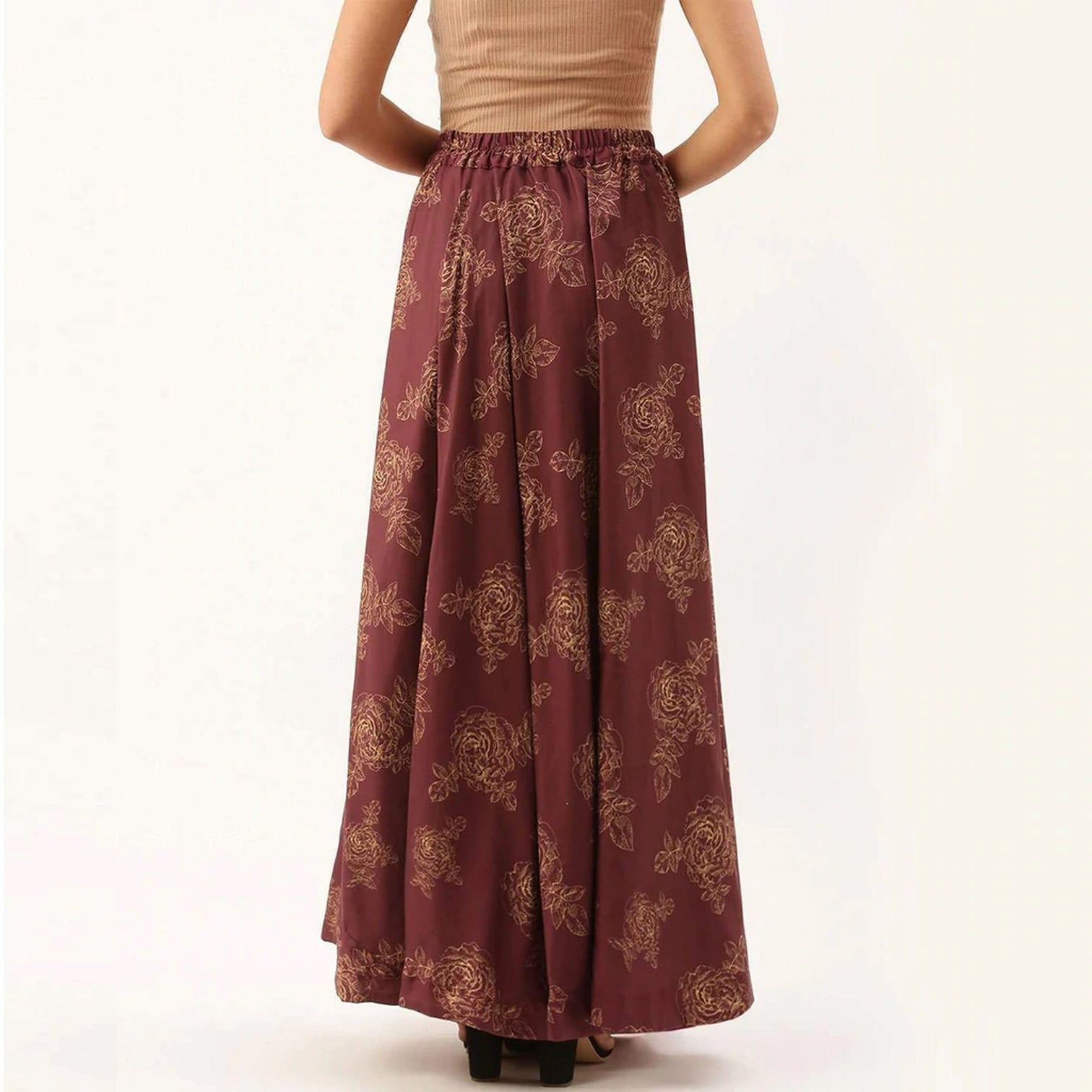 Maroon Color Cotton Skirt with Digital Print