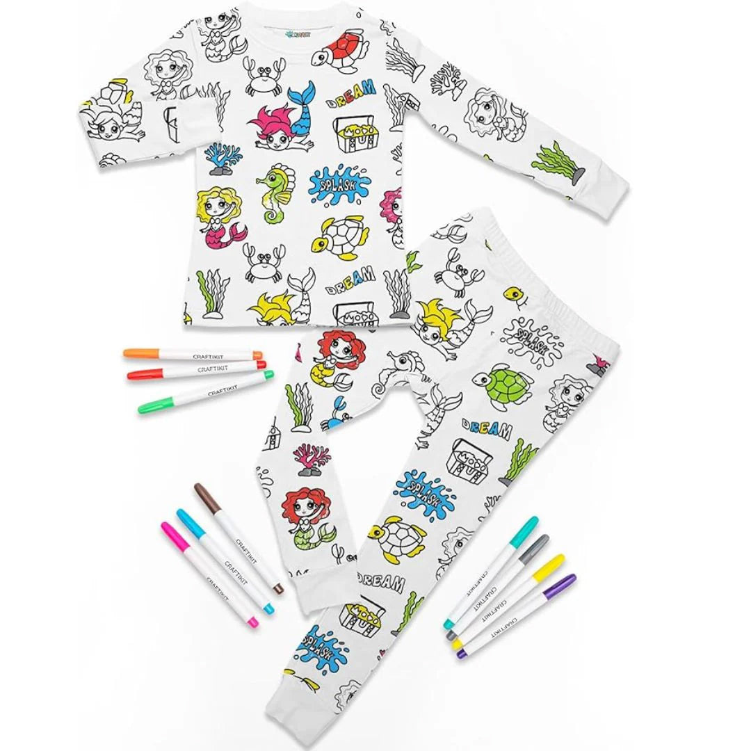 Magic coloring pajama set top bottom 12 washable markers for kids
