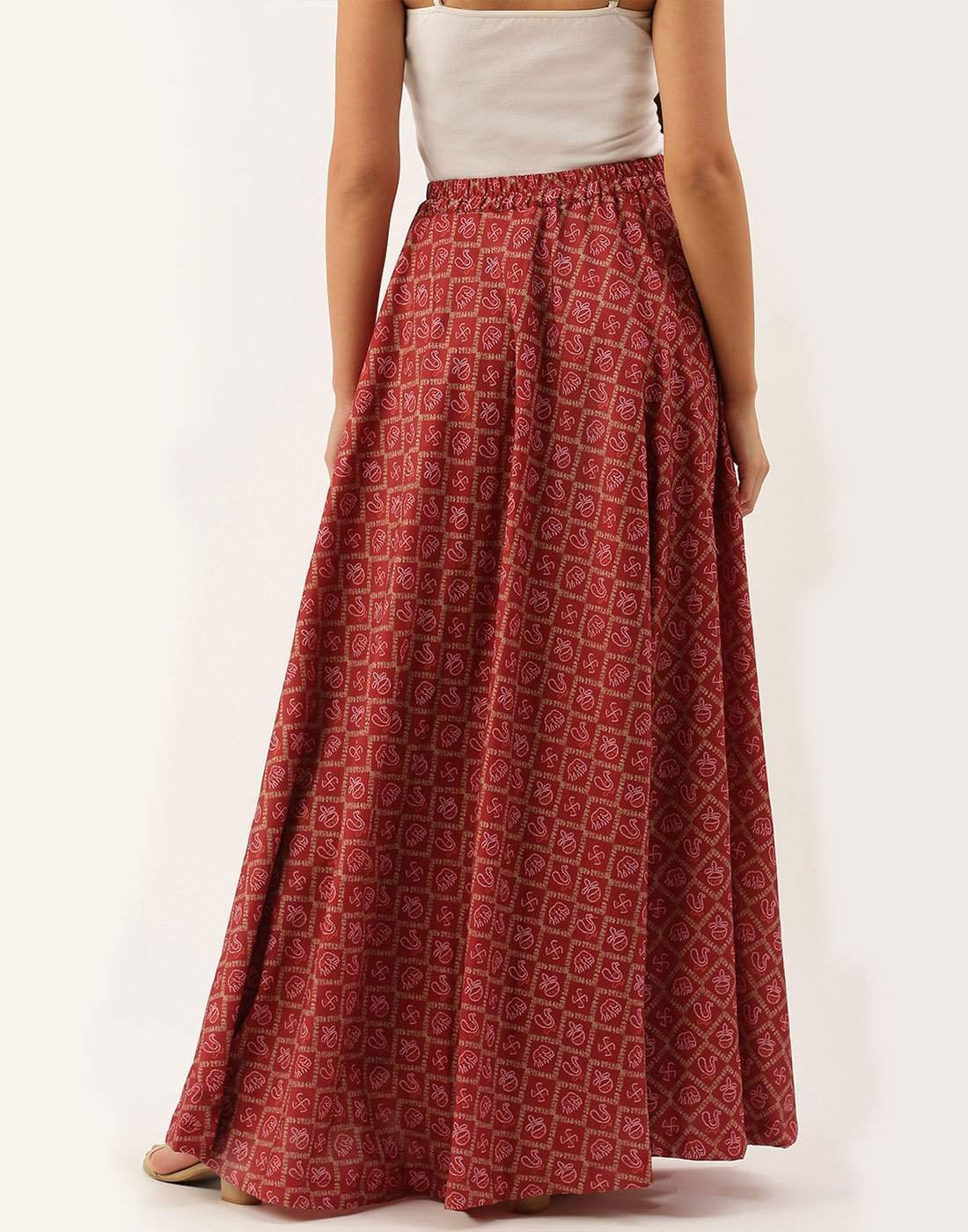 Heavy Cotton Red Skirt with Digital Print