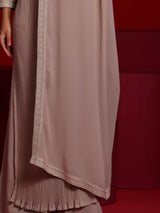 Libas Art Beige Embroidered Georgette A-Line Kurta With Palazzos & Dupatta