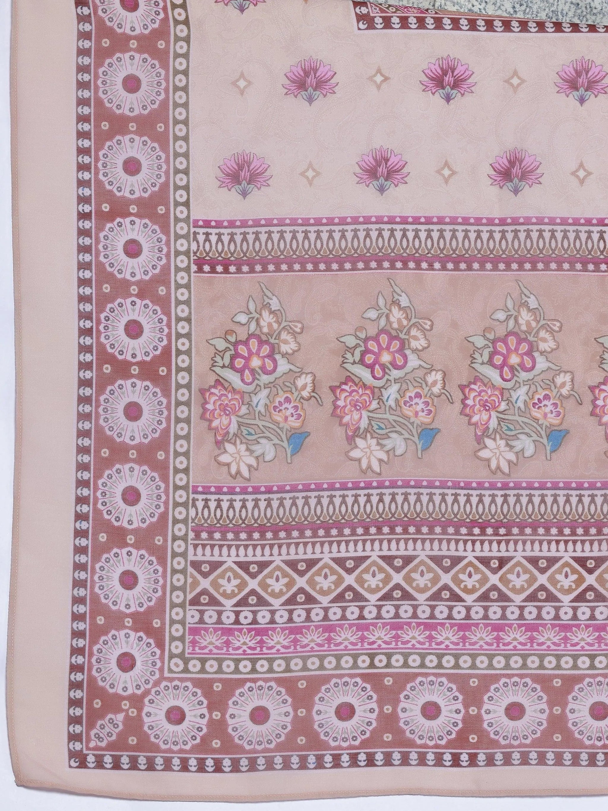 Libas Peach Printed Poly Crepe Straight Suit With Dupatta
