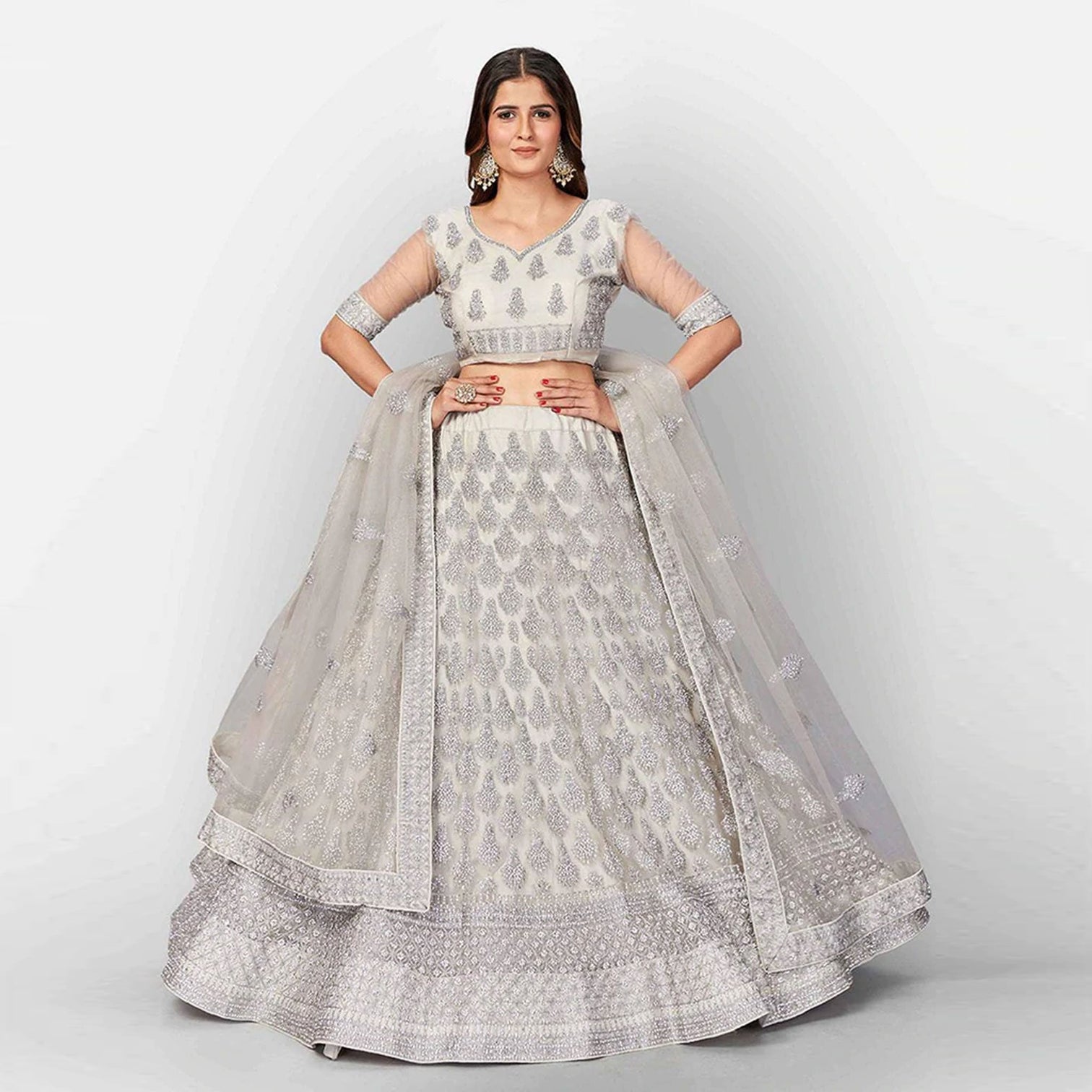 Vanilla Soft Net Thread Lehenga Choli with Sequence and Zari Work