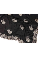 Black Saree Featuring Intricate Floral Embroidery With Sequins On Chinon Silk