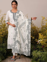 Libas Off White Woven Design Cotton Straight Suit With Dupatta