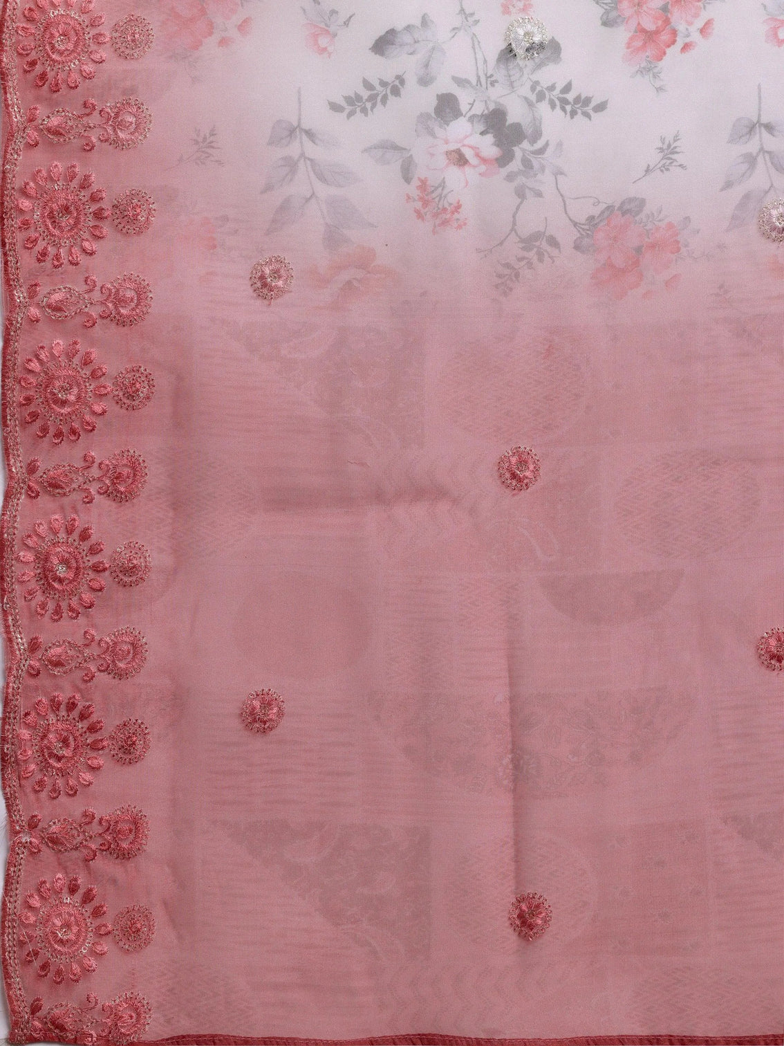Mameraa Peach Embroidered Silk Blend Straight Suit With Dupatta