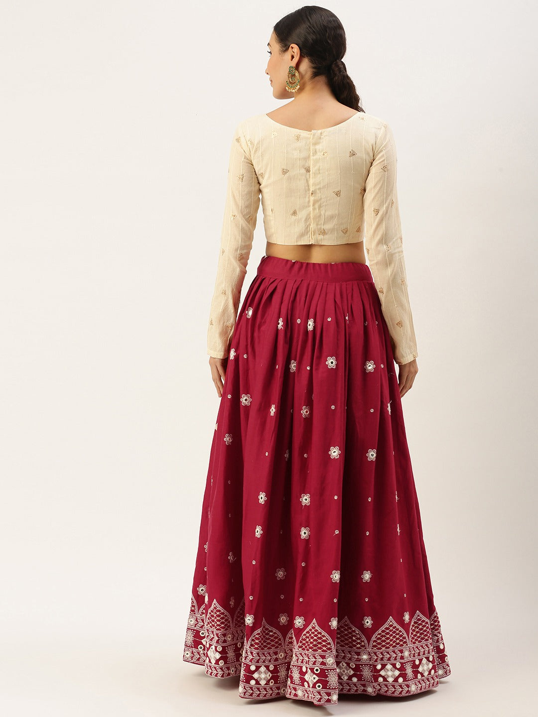 Maroon and beige woven design lehenga choli