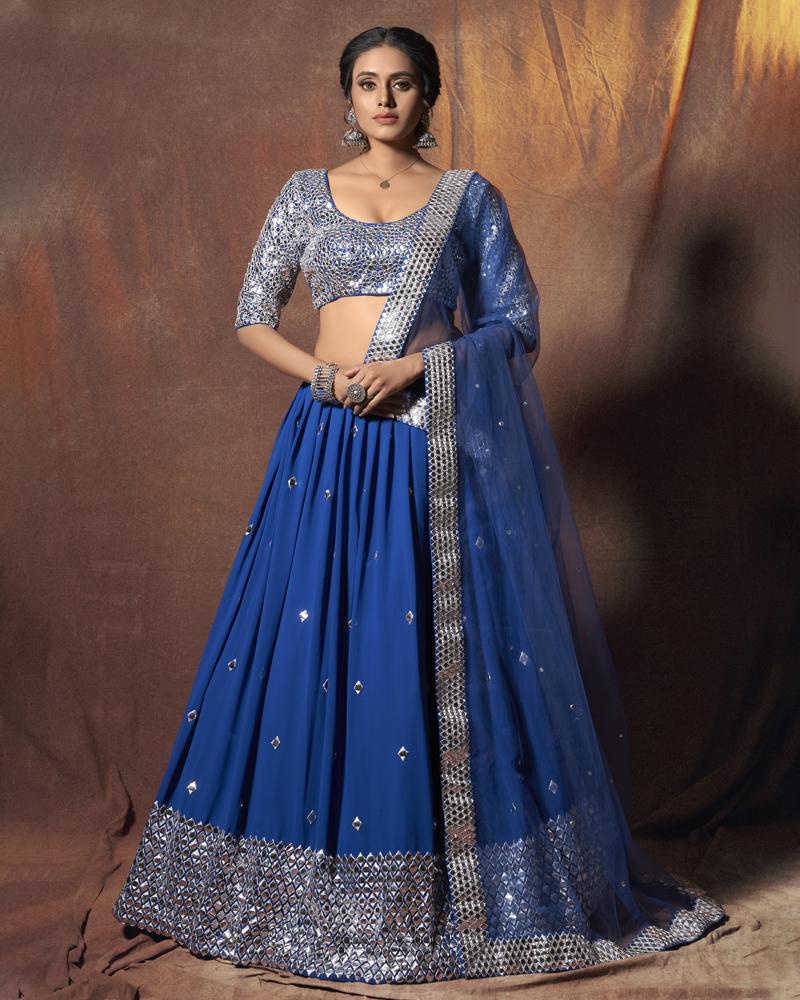 Royal Blue Lehenga Choli with Embroidery and Sequence Work