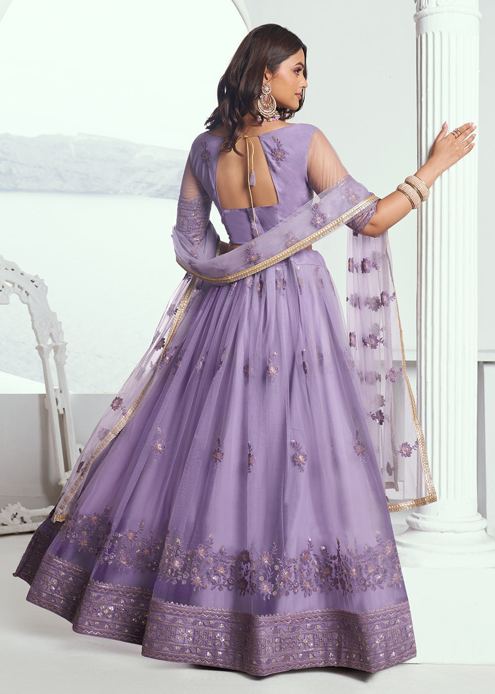 Fabulous Lavender Net Embroidered Wedding Lehenga Choli