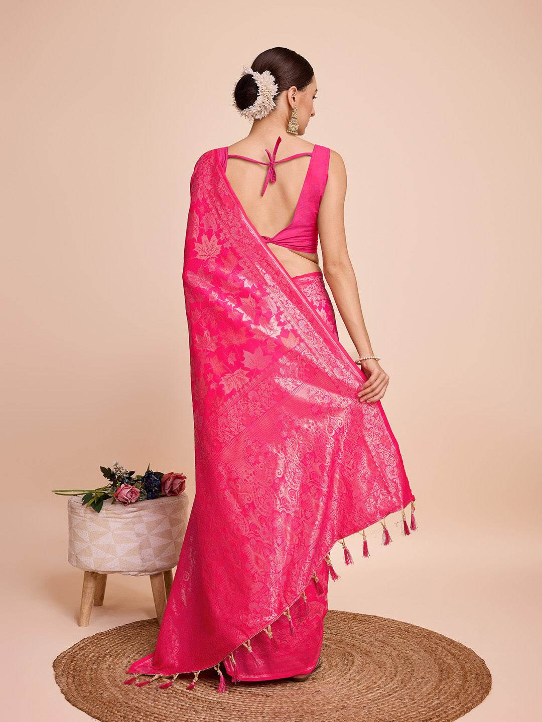 Pink Silk Saree With Blouse Piece