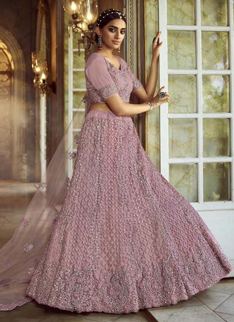 Splendid Pink Dori Zarkan Soft Net Base Lehenga Choli Set