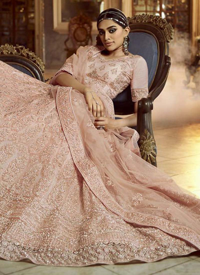 Decent Peach Zarkan Dori Soft Net Lehenga Choli Set