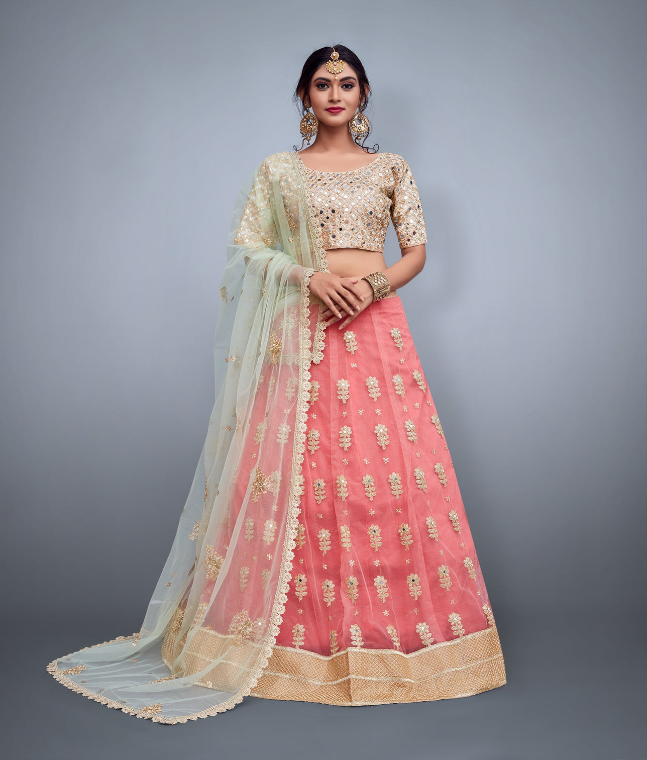 Pink Embroidered Art Silk Semi Stitched Lehenga With Unstitched Blouse