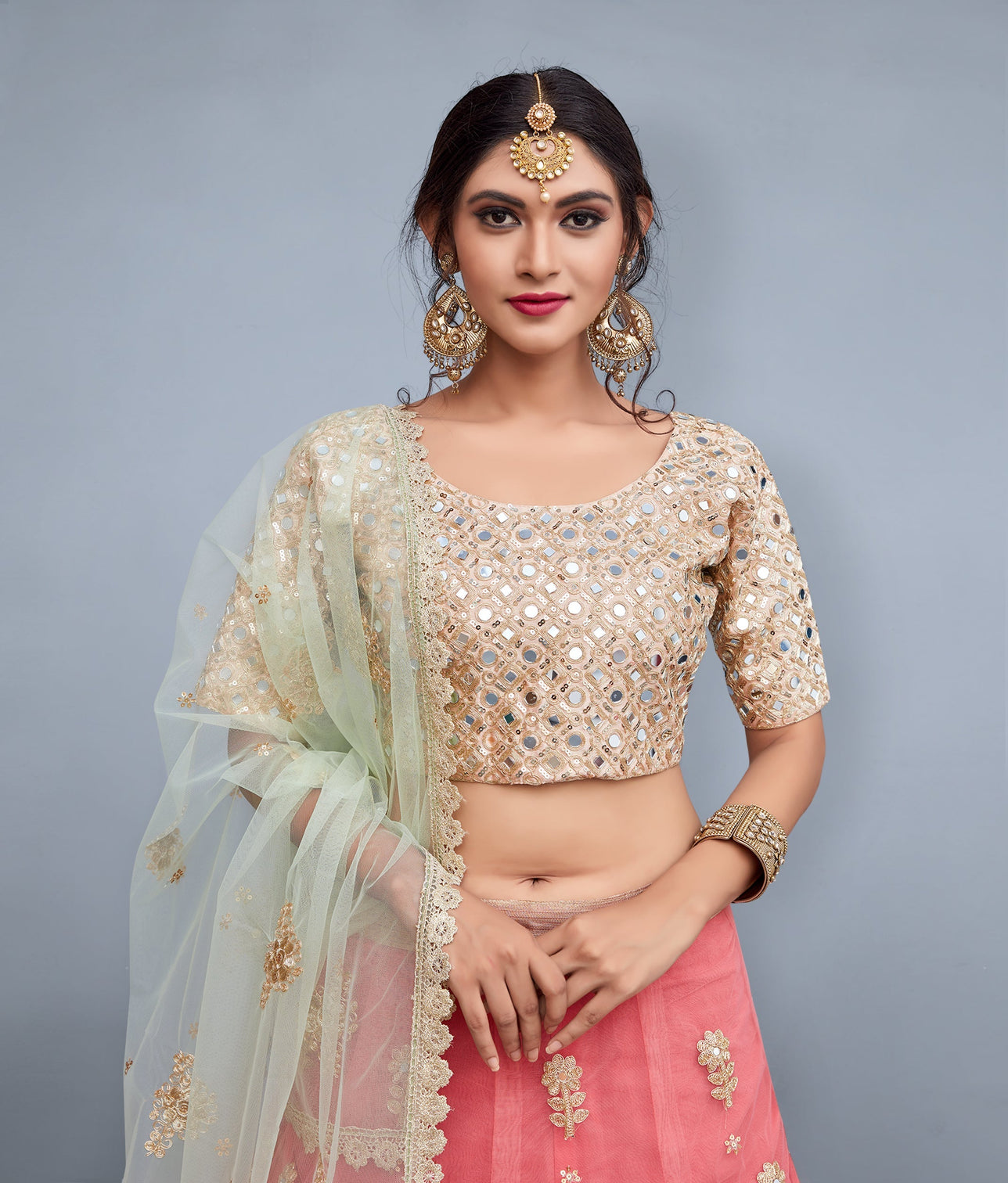 Pink Embroidered Art Silk Semi Stitched Lehenga With Unstitched Blouse