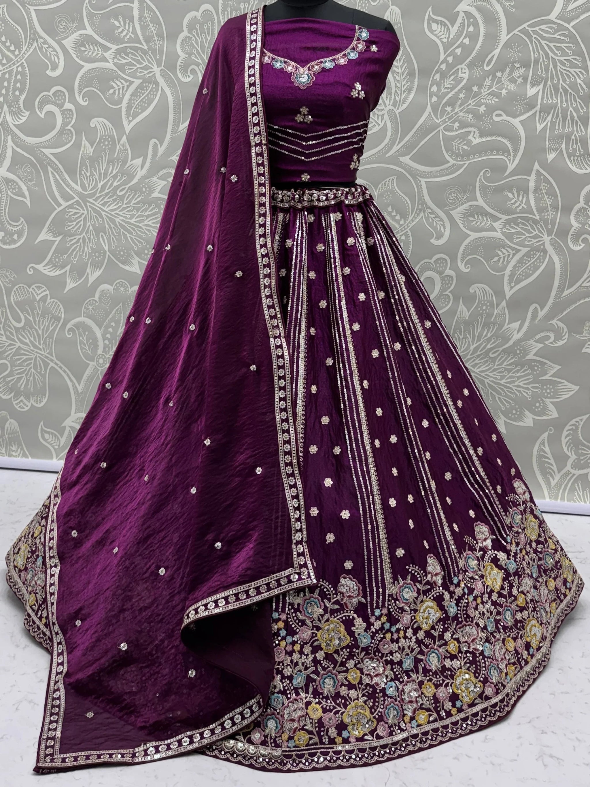 Precious Purple Sequins Organza Designer Lehenga Choli With Dupatta