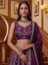 Precious Purple Sequins Organza Designer Lehenga Choli With Dupatta