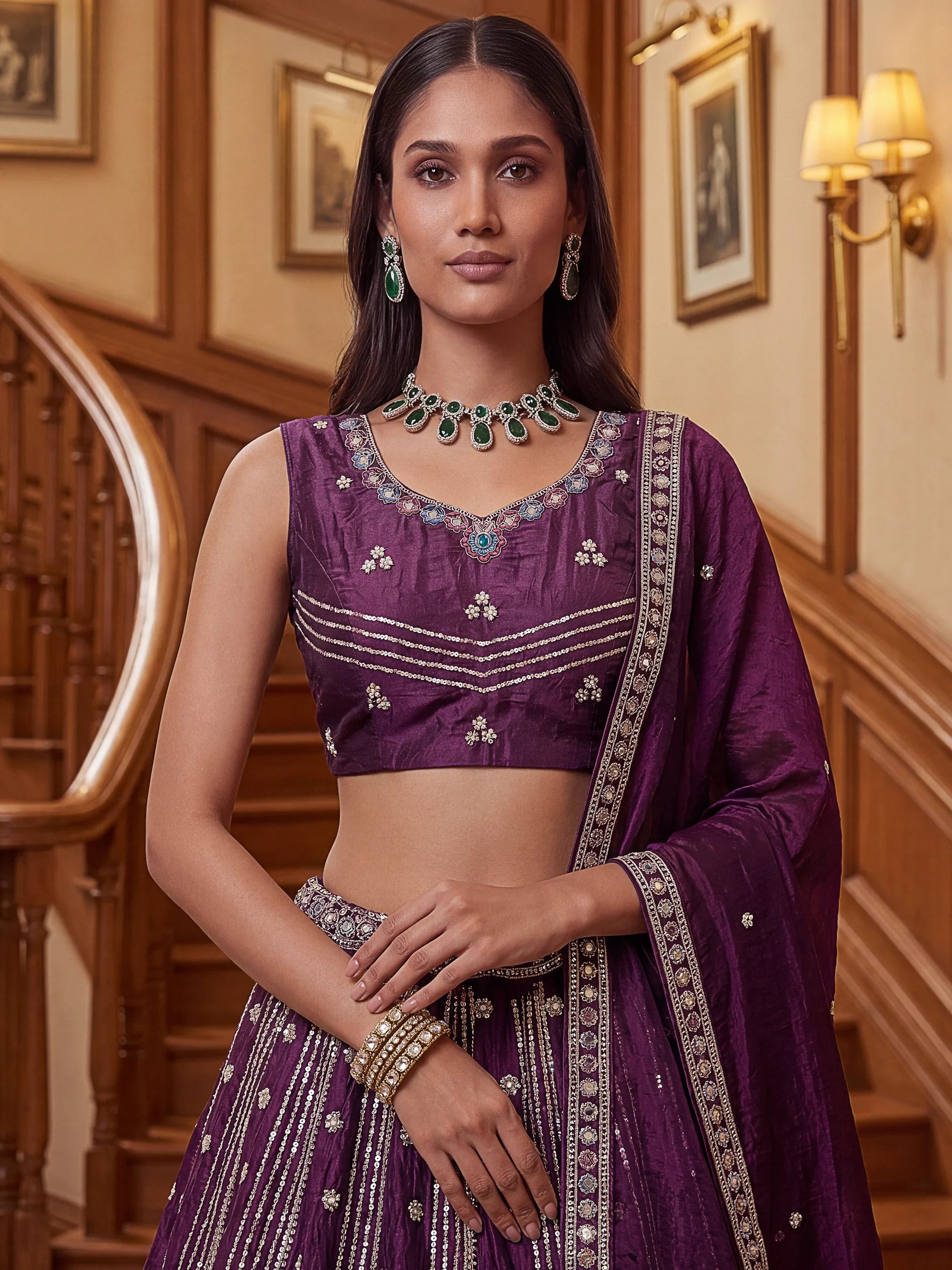 Precious Purple Sequins Organza Designer Lehenga Choli With Dupatta