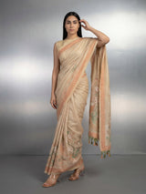 CHICKOO Premium Muga Cotton Saree with Resham Weaving Buttis and Pencil Art Pallu