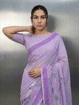 Lavender Premium Muga Cotton Saree with Resham Weaving Buttis and Pencil Art Pallu