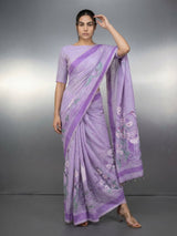 Lavender Premium Muga Cotton Saree with Resham Weaving Buttis and Pencil Art Pallu
