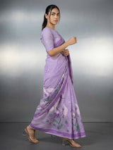 Lavender Premium Muga Cotton Saree with Resham Weaving Buttis and Pencil Art Pallu