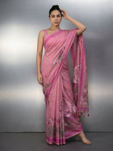 Pink Premium Muga Cotton Saree with Resham Weaving Buttis and Pencil Art Pallu