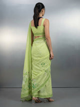 Pista Premium Muga Cotton Saree with Resham Weaving Buttis and Pencil Art Pallu