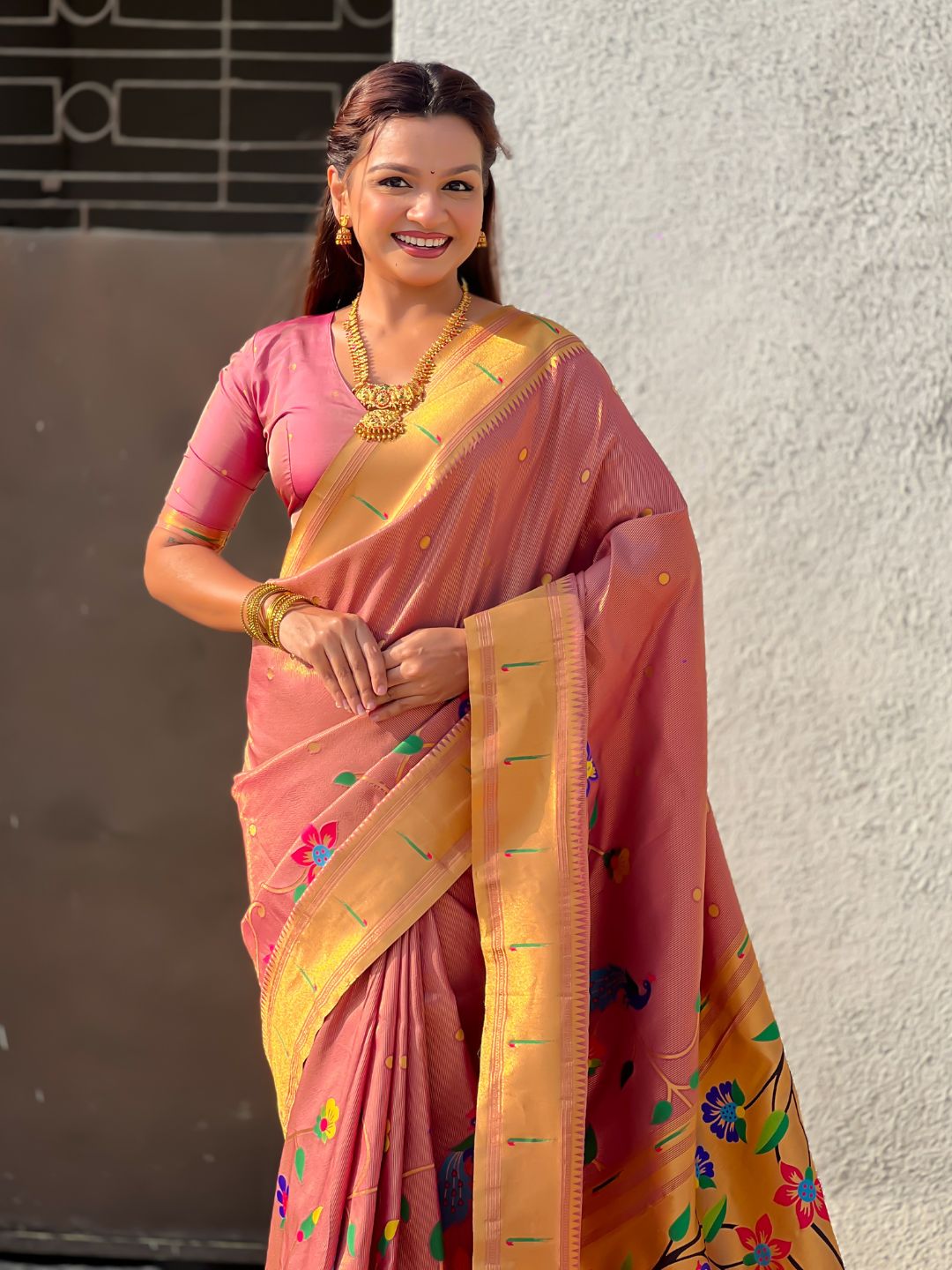 Wine Bamboo Tissue Silk Paithani Saree with Meenakari Motifs, Half Half Design and Muniya Border