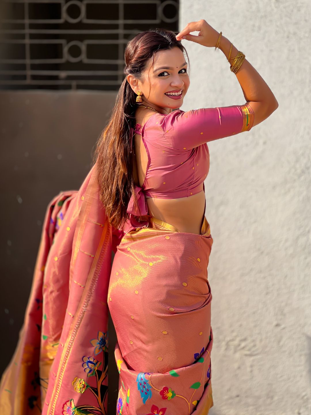 Wine Bamboo Tissue Silk Paithani Saree with Meenakari Motifs, Half Half Design and Muniya Border