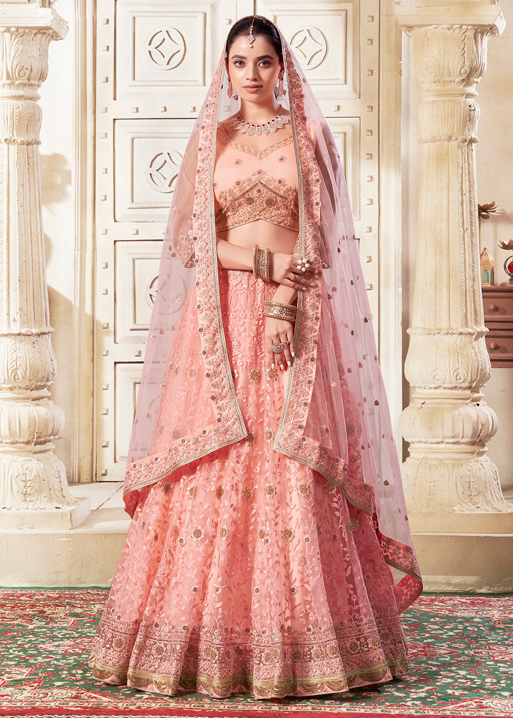 Precious Dark Peach Designer Wedding Style Lehenga Choli